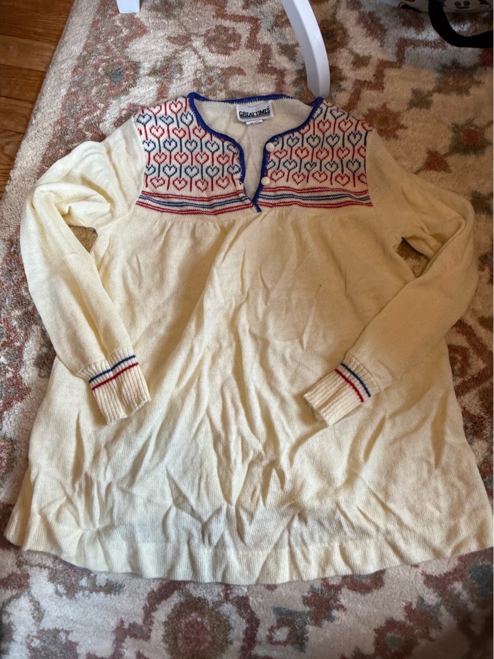 Vintage 70s Great Times Sweater green babydoll with hearts